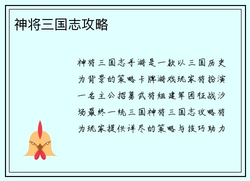 神将三国志攻略